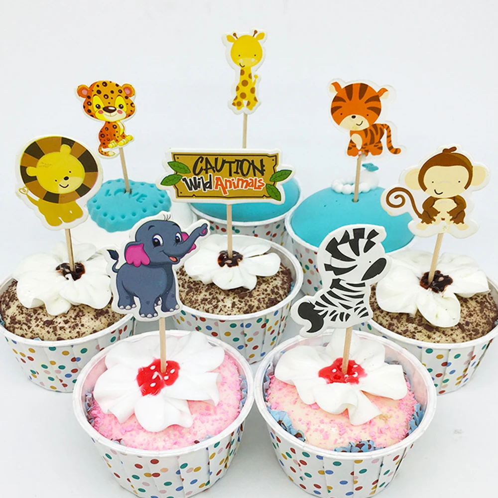 24 шт. животное кекс Toppers дети ребенок душ торт топ флаг DIY флажки для торта День
