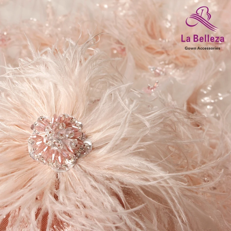La Belleza 1 ярд Новый светильник розовый/белый тяжелые 3D Цветы перышки бисером