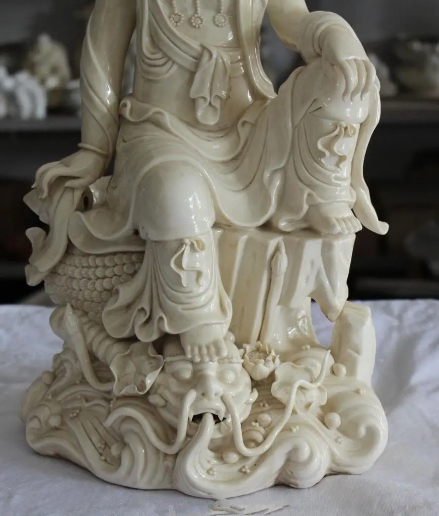 

45.7 cm * /Chinese dehua porcelain guanyin female deities dragon lotus statue