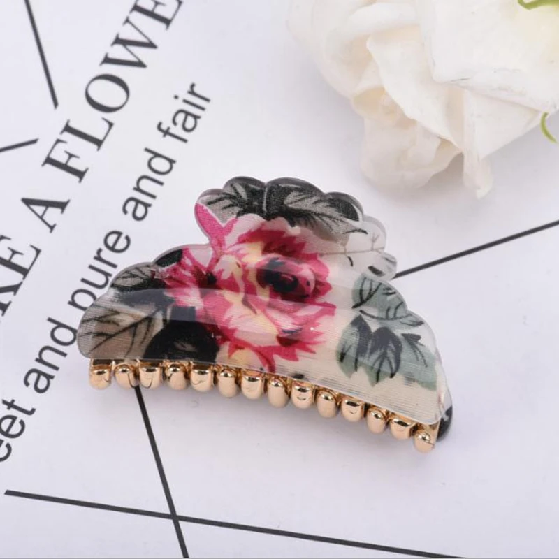 Новинка модные женские заколки для волос с цветочным принтом девушек когтями