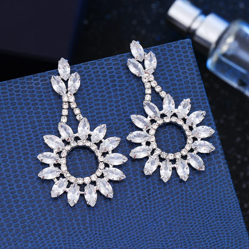 Большой круглый висячие серьги с фианит белого золота Цвет Кристалл Циркон Brinco