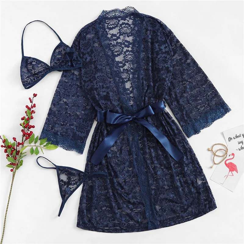 SHEIN Комплект Ажурного Белья С Халатом, Сексуальное Белье С Накидкой, Кружевное Белье И Халат
