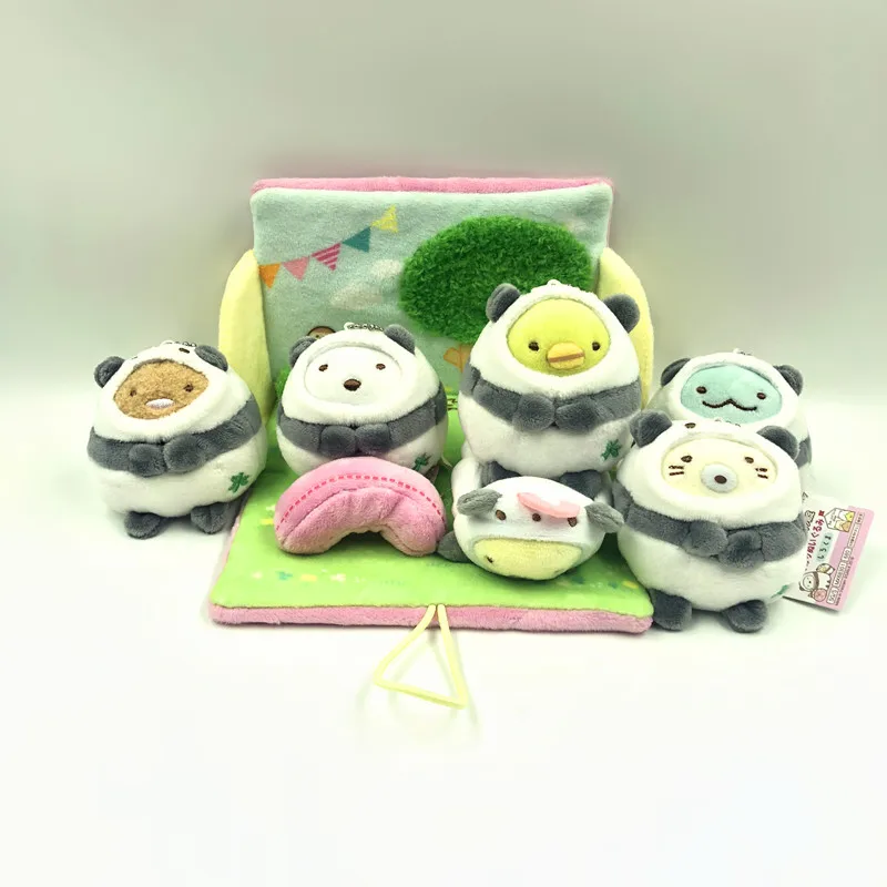 6 шт./компл. Kawaii Сан-х Sumikko Gurashi углу био обратились к пандой японский аниме плюшевая игрушка чучело Животные куклы кулон подарок для девочки