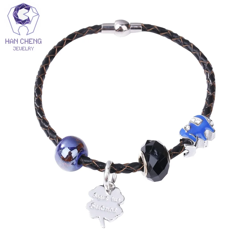 HanCheng Новый Boho Магнитный кожаный браслет с веревкой стразы Хрустальные