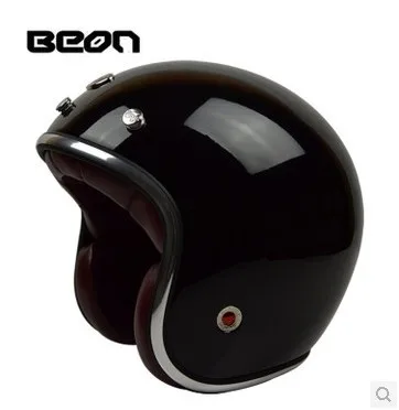 Bright Black Модный бренд BEON мотоциклетный шлем винтажный скутер открытый шлем Ретро 3/4 capacete GFRP материал cascos ECE утвержден - Цвет: Bright Black