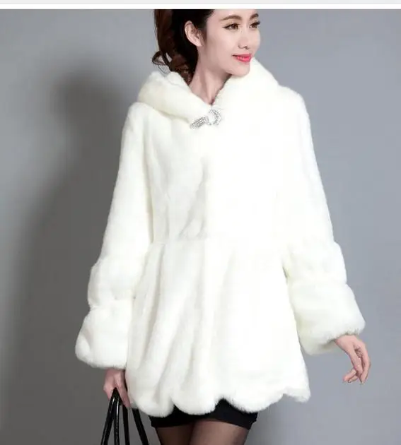 Black/White Womens Long Hoodies Fur Coats Large Size Female Casual Faux Rabbit Jackets Winter And Autumn Overcoats K52 | Женская одежда