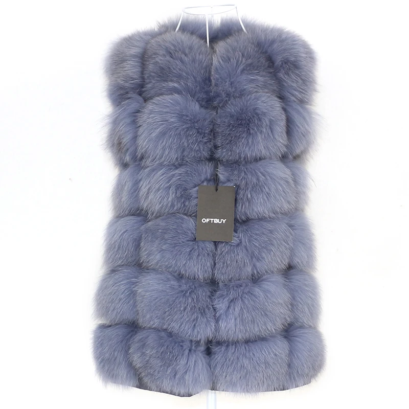 light blue 70cm OFTBUY Весна с натуральным кроличьим мехом жилет из настоящего меха лисы Для женщин без рукавов зимняя куртка жилет из натурального меха пальто утепленная плотная Детская жилетка теплая уличная одежда - Цвет: light blue 70cm