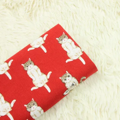 Импортная плотная 100% хлопчатобумажная ткань с мультяшным принтом кошки