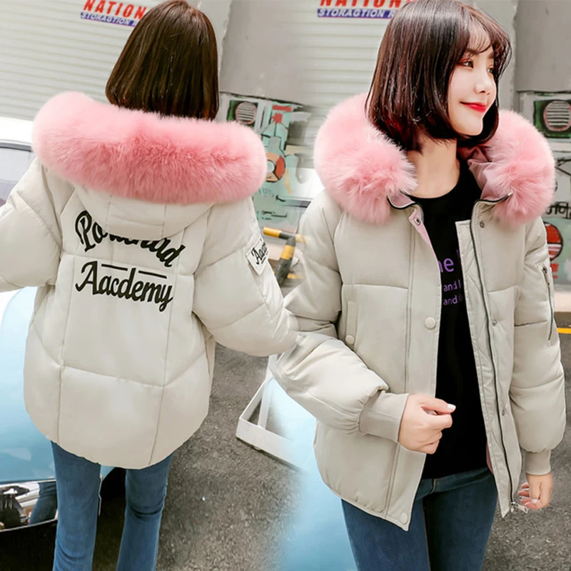 Женская зимняя куртка с меховым капюшоном в Корейском стиле хлопковой