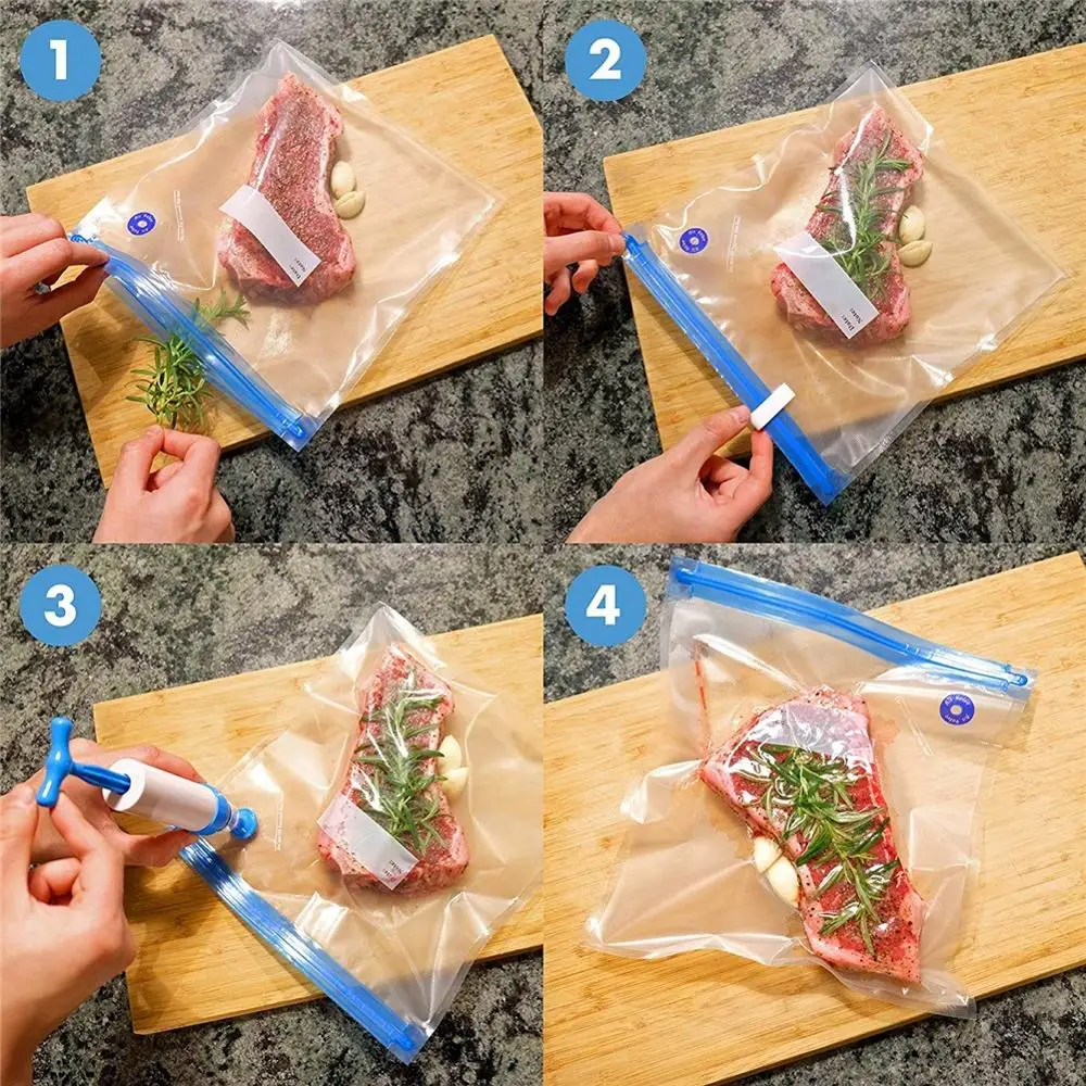 Manual Food Vacuum Bag Sealer Storage Bag Saving Space Seal Bags Pumping Vacuum Reusable Food Packages Kitchen Organizer