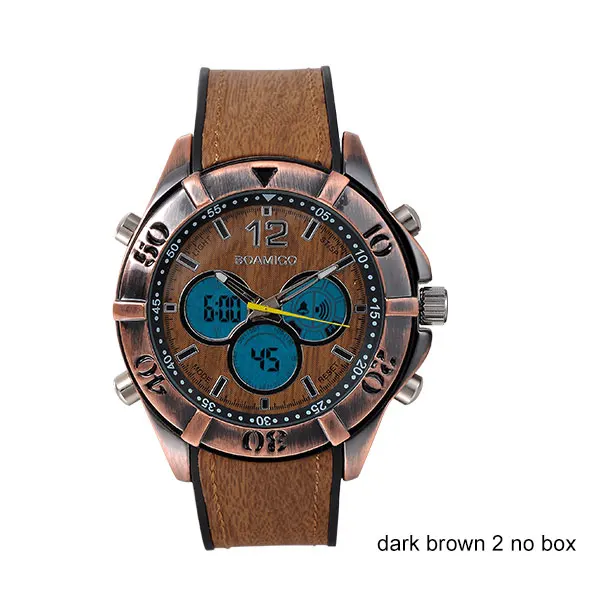 dark brown 2 Мужские спортивные часы boamigo Аналоговый Цифровой светодиодный кварцевые часы деревянный дизайн коричневый резиновый ремешок Ретро винтажные часы в стиле панк Reloj Hombre - Цвет: dark brown 2