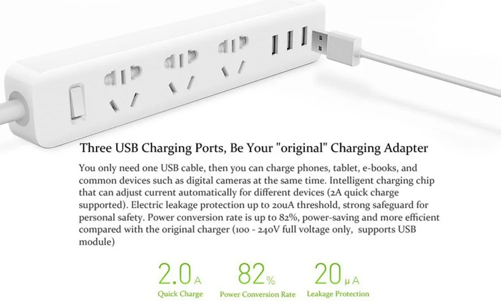 Оригинальная Xiaomi Mi вилка для электрической розетки с 3 портами usb удлинитель для быстрой зарядки с адаптером EU UK KR