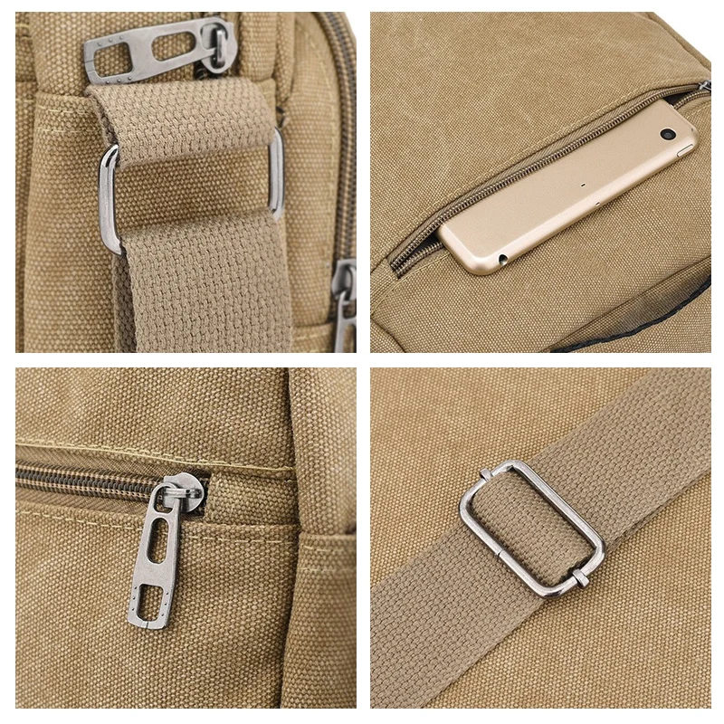 

Fashion Solid Canvas Casual Men's Handbags Zipper Design Men's Flap Single Shoulder Bags Sac Multifunction Travel Bags