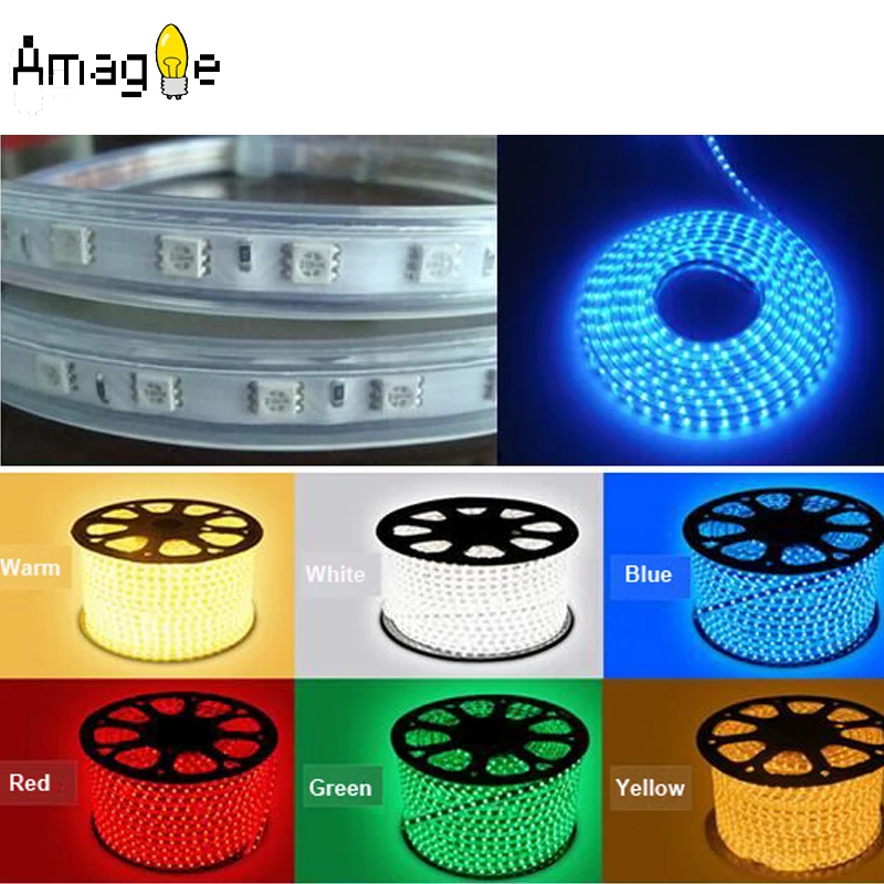 SMD 5050 AC 220V Гибкая светодиодная лента 1 м/2 м/3 м/5 м/10 м/20 м/50 м + штепсельная вилка 60
