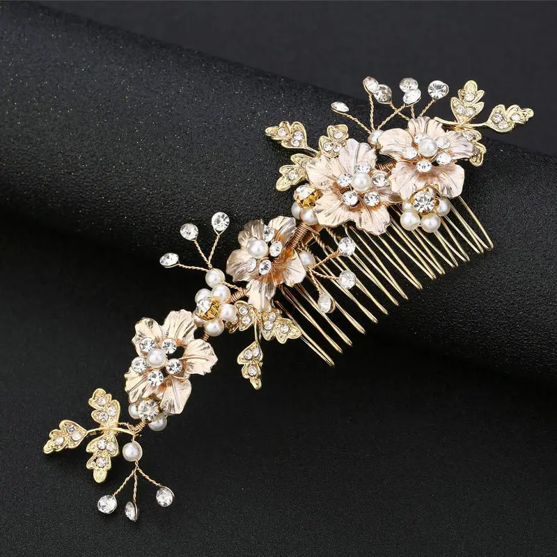 Gorgeous Flower Bridal Hair Comb Gold Metal Leaf Wedding Accessories | Украшения и аксессуары