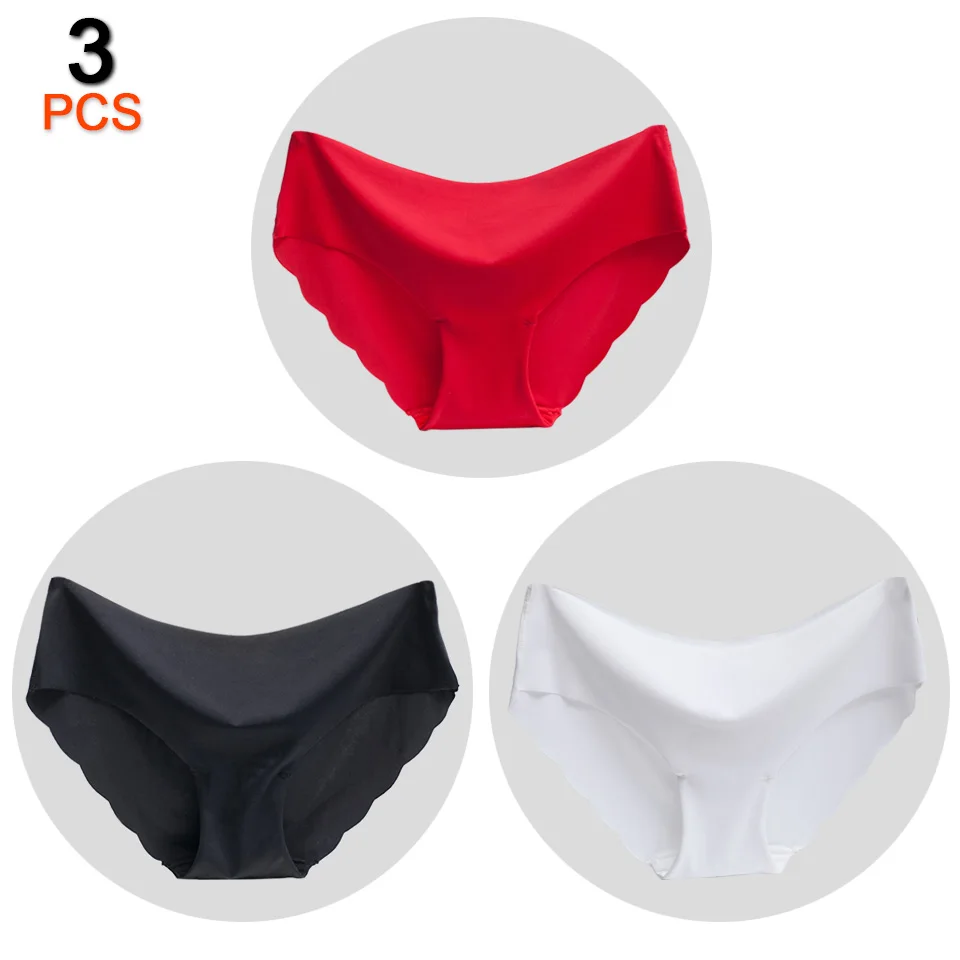 Black Red White 3 шт./лот, сексуальные бесшовные трусы, нижнее белье для женщин, трусики для женщин, юбка-брюки размера плюс, одноцветные трусы с низкой посадкой, модные женские трусики - Цвет: Black Red White
