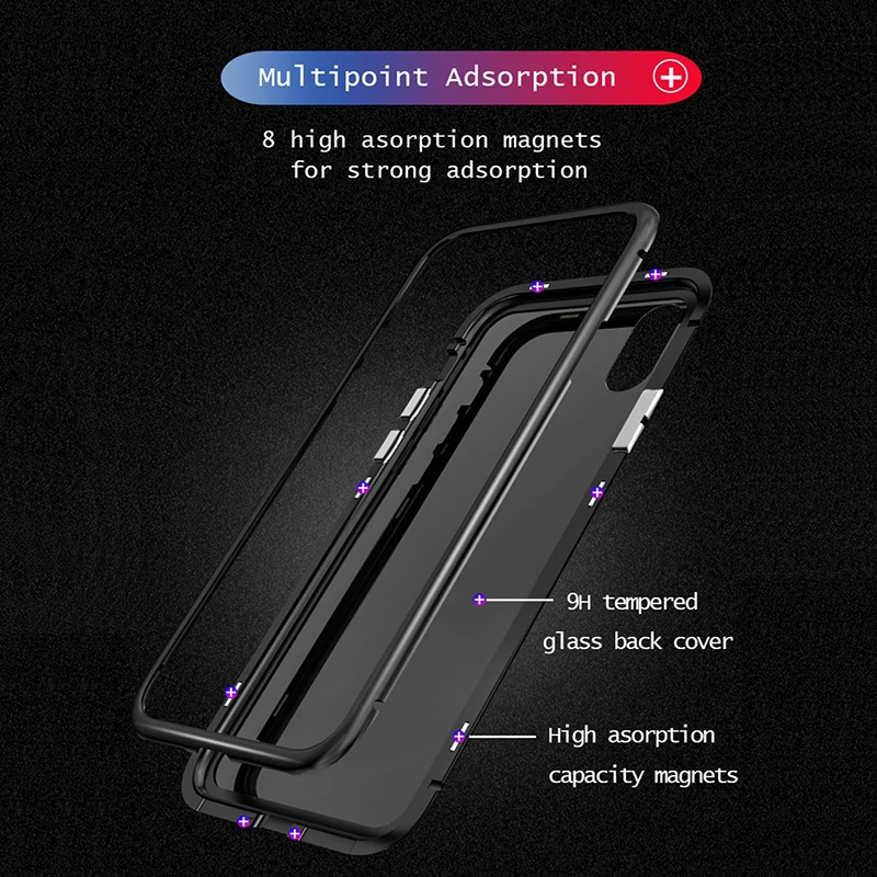 Новый металлический магнитный чехол для iPhone XR XS MAX X 7 8 Plus закаленное стекло задняя