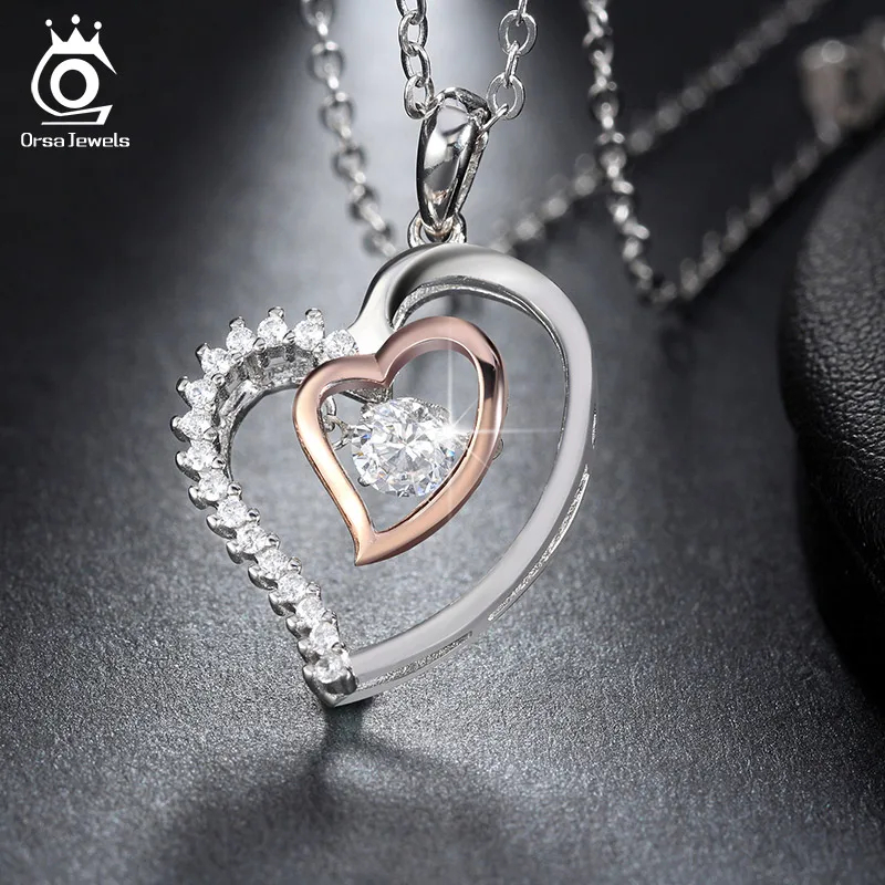 ORSA JEWELS 925 серебро женское колье-подвеска с AAA циркон Романтический сердечный кулон серебряные свадебные украшения подарок OSN15