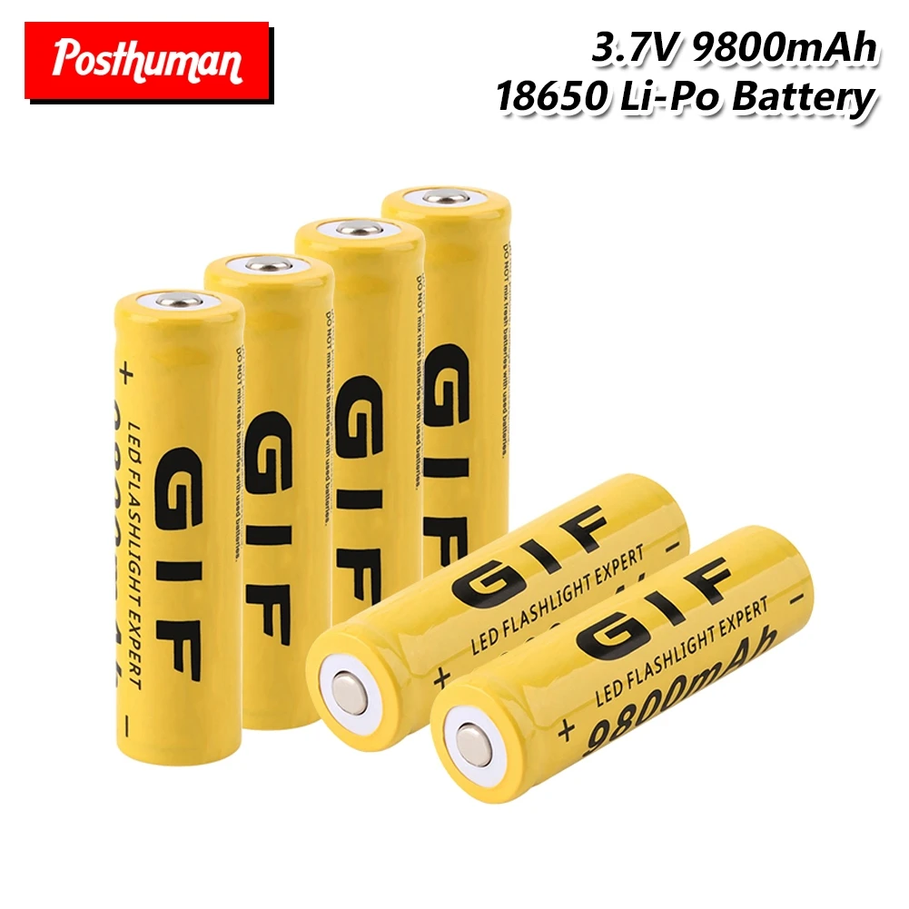 6 шт. 3 7 V GIF 18650 литий ионная аккумуляторная батарея 9800mAh литиевые батареи для