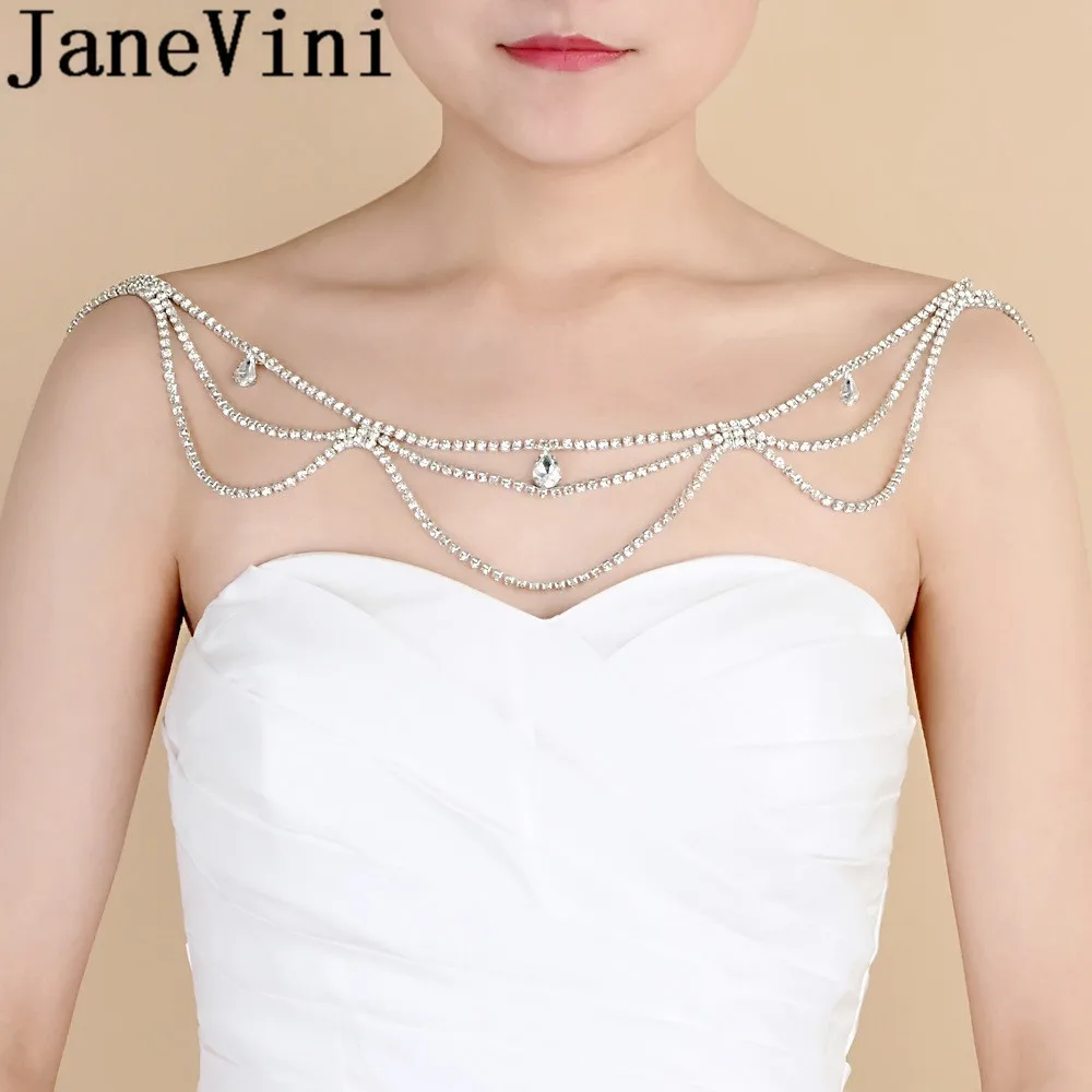 

JaneVini Fashion Women Shoulder Chain Bling Rhinestones Beaded Bride Jewelry Shoulder Chains Necklaces Wedding Bridal Accessory