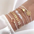 Комплект женских браслетов с шармами, 6 шт.компл., простые цепочки из звеньев, геометрические, шестигранные, квадратные, в форме сердца, 2019