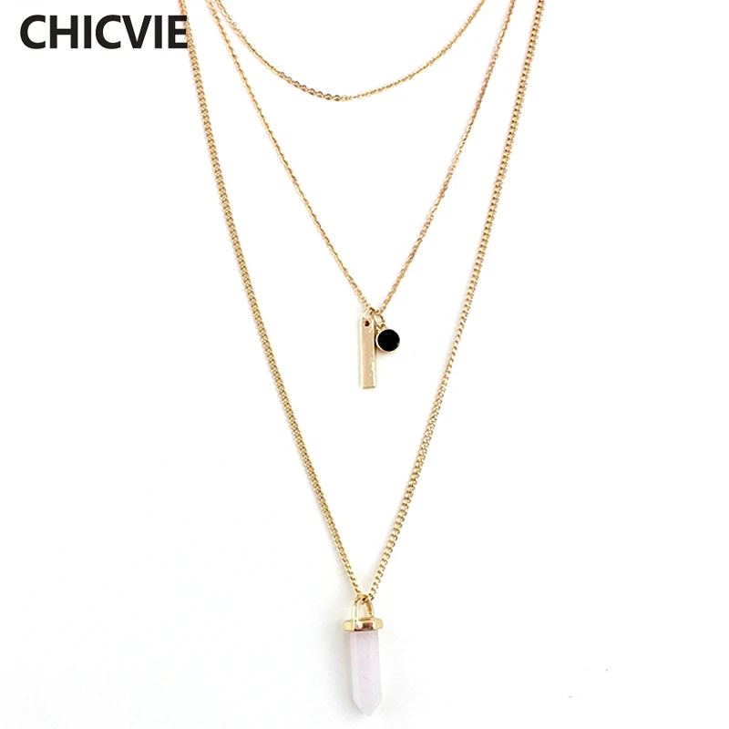 Женское длинное колье подвеска CHICVIE розовое многослойное ожерелье с подвеской из