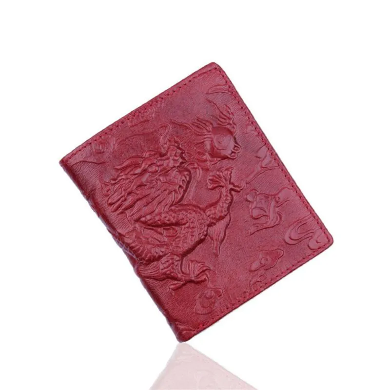 red long Классический мужской кошелек, китайский красный дракон, тотем, натуральная кожа, мужской кошелек, маленький мужской кошелек, мужской короткий кошелек для монет, бренд Carteira - Цвет: red long