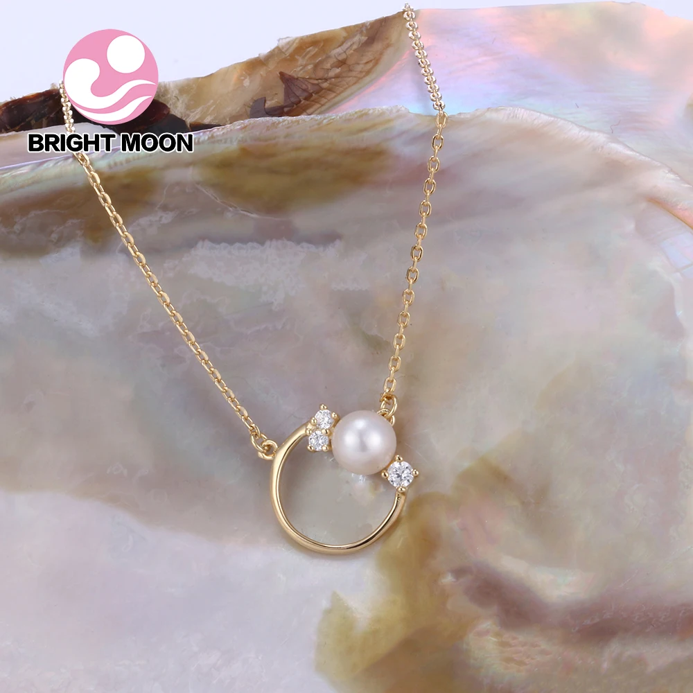 Bright Moon Hollow Circle 925 sterling silver Pearl pendants 100% Freshwater Necklace Jewelry Wedding Accessories | Украшения и