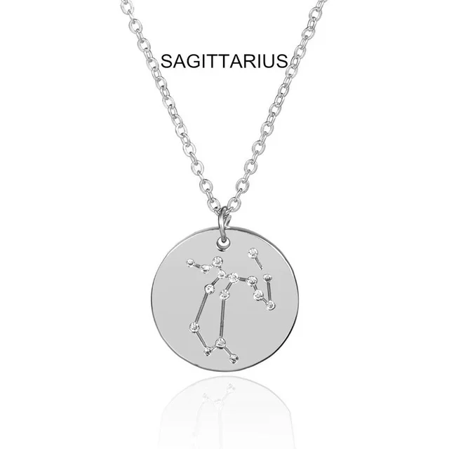 Ingemark 12 Zodiac Constellations Pendant Choker Necklace Birthday Gift Personalized Crystal Leo Libra Women Long Chain Necklace - Окраска металла: Sagittarius Silver