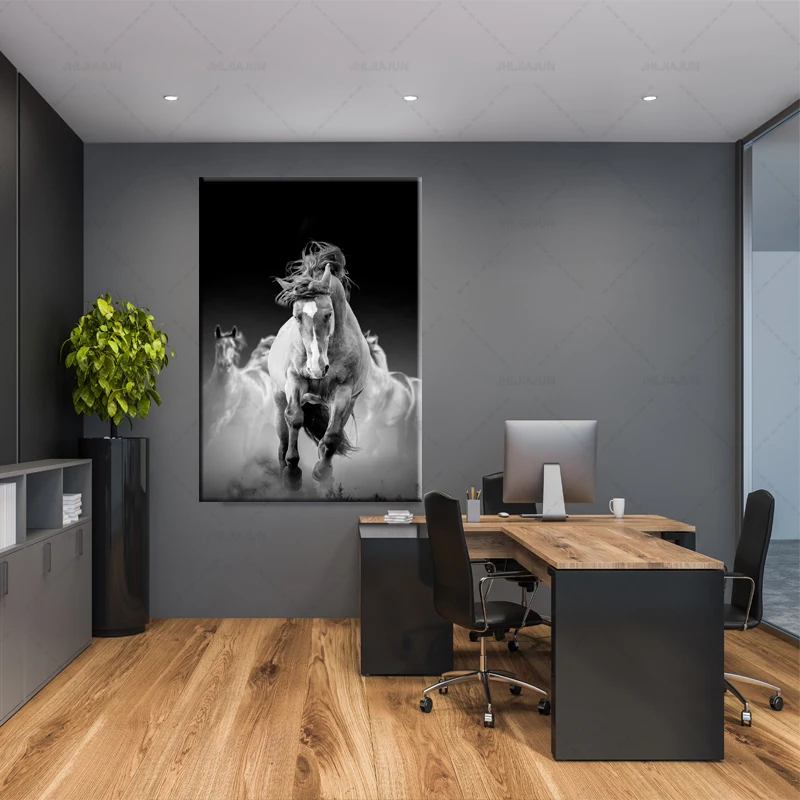 Black And White Color Horses Wall Art Canvas Abstract Animals Paintings On The Modern Horse Posters For Living Room Cuadros | Дом и сад