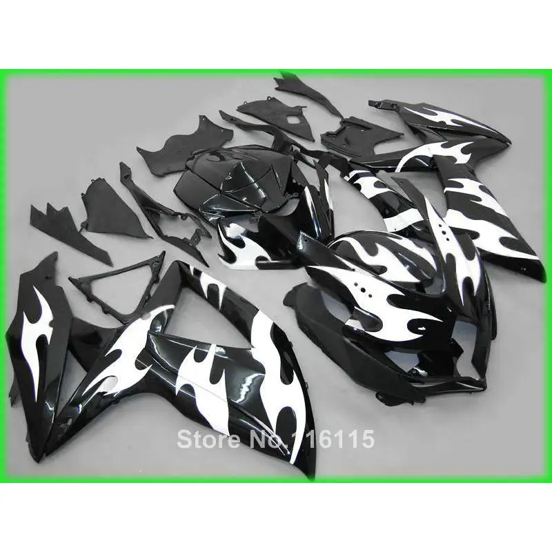 

Perfect fit for SUZUKI K8 K9 GSXR 600 750 2008 2009 2010 white flames black fairing kit GSXR600 GSXR750 08 09 10 fairings set XF