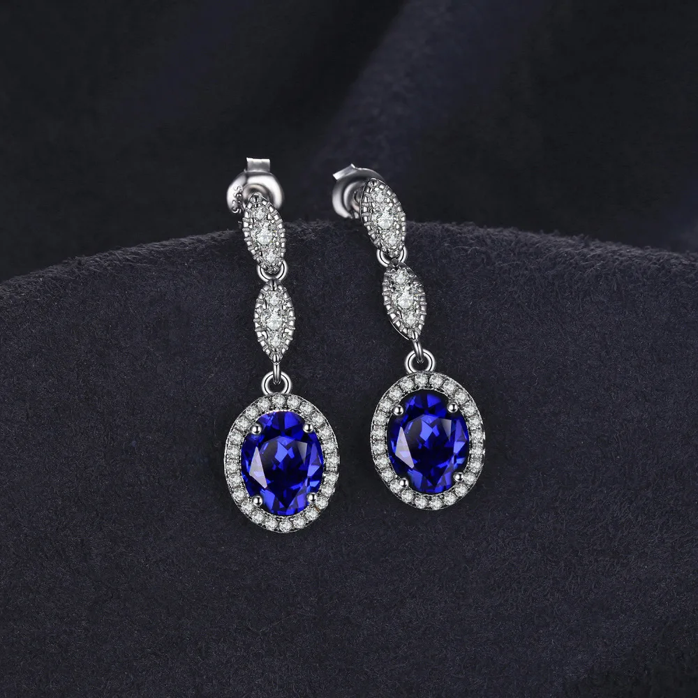 Jewelrypalace Овальный 4ct создания Сапфир Висячие серьги 925 серебро Красивые ювелирные