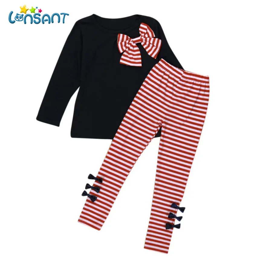 LONSANT 2018 модная детская одежда Conjunto Menina для маленьких девочек платье с длинными