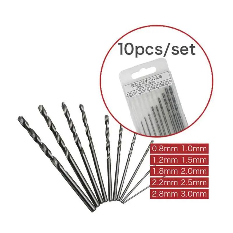 10pcs 10/25 шт. спиральное сверло комплект шпильки для волос, заколки-Сталь с цилиндрическим хвостовиком 0,5-3 мм из-кобальтовые сверла для металл, дерево, пластик Рабочая Мощность инструменты - Цвет: 10pcs