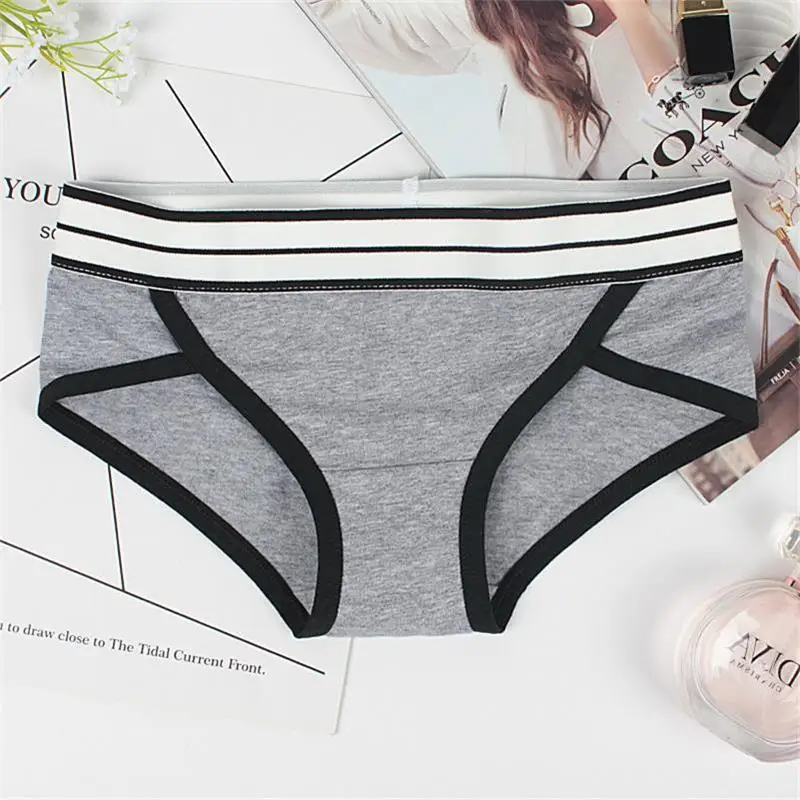 12PCS Large Size M-3XL Fashion Stripe Sexy Briefs Women Underwear Panties Soft High Quality Cotton Female Underpants Briefs