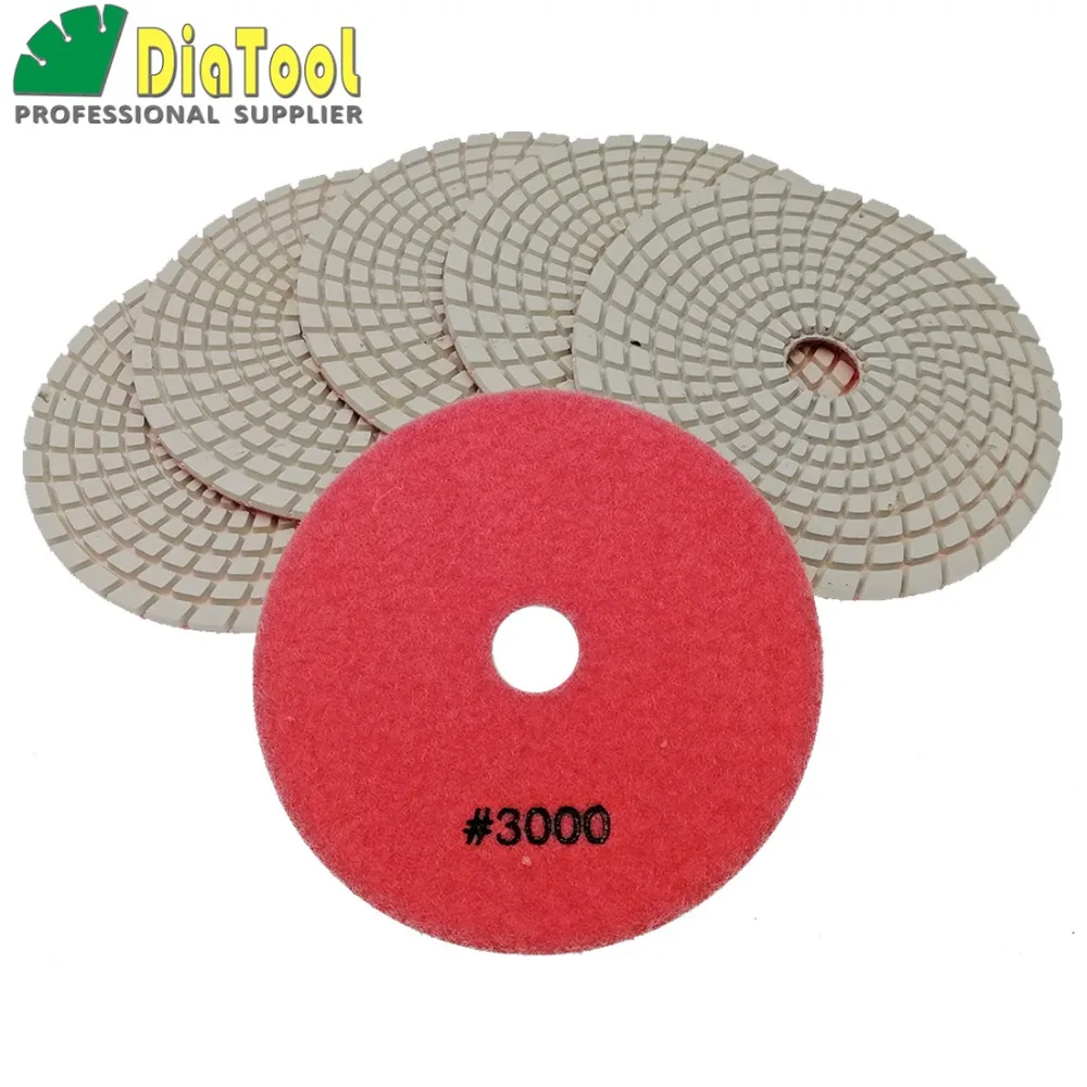 

DIATOOL 6PK 5" #3000 Diamond Flexible Wet Polishing Pad For Stone, Sanding Discs For Granite, Spiral Type Diameter 125mm
