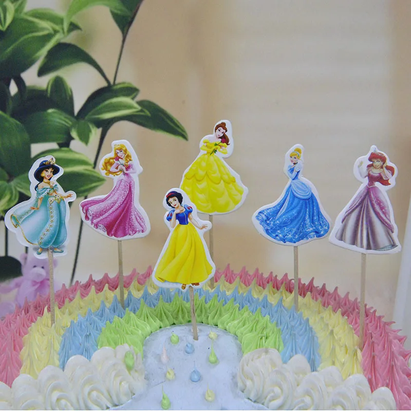 Princess 24 шт. Белоснежка Принцесса Dupcake топперы флажки для торта Baby Shower День рождения поставки торт декоративные шляпы с палочками - Цвет: Princess
