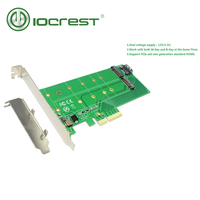 IOCREST PCIe x 4 к NGFF(PCIe) NVMe SSD+ SATA к NGFF(SATA) адаптер карты двойного напряжения питания