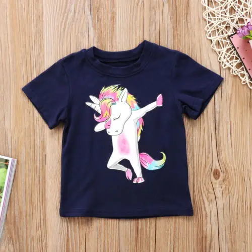 Футболка с рисунком единорога для маленьких мальчиков и девочек футболки От 1 до 6