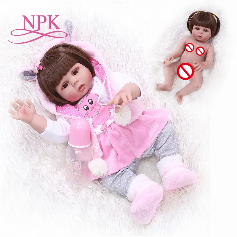 NPK 48 см кукла bebe младенец получивший новую жизнь девочка кукла в розовом платье полный тело мягкий силиконовый Реалистичная детская Ванна игрушка водонепроницаемый