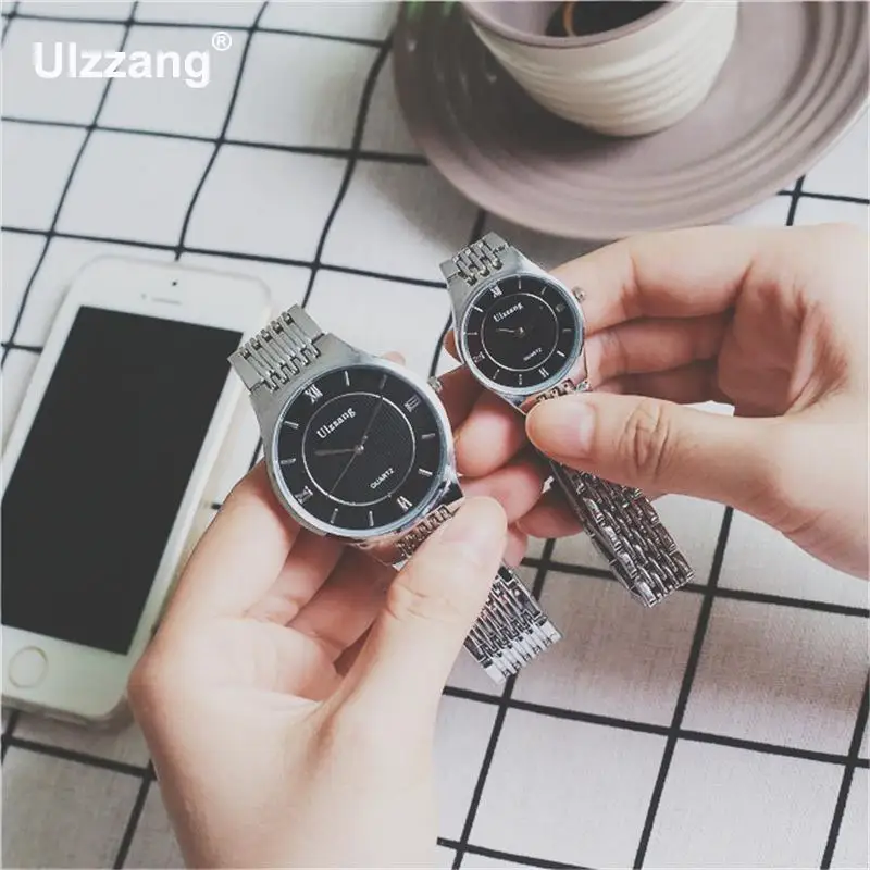 Высококачественные кварцевые наручные часы Ulzzang полностью из нержавеющей стали