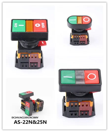 AS-22N APBB-22N PPBB-30N 22 мм 25 мм двухголовый кнопочный переключатель Мгновенный Переключатель со светом