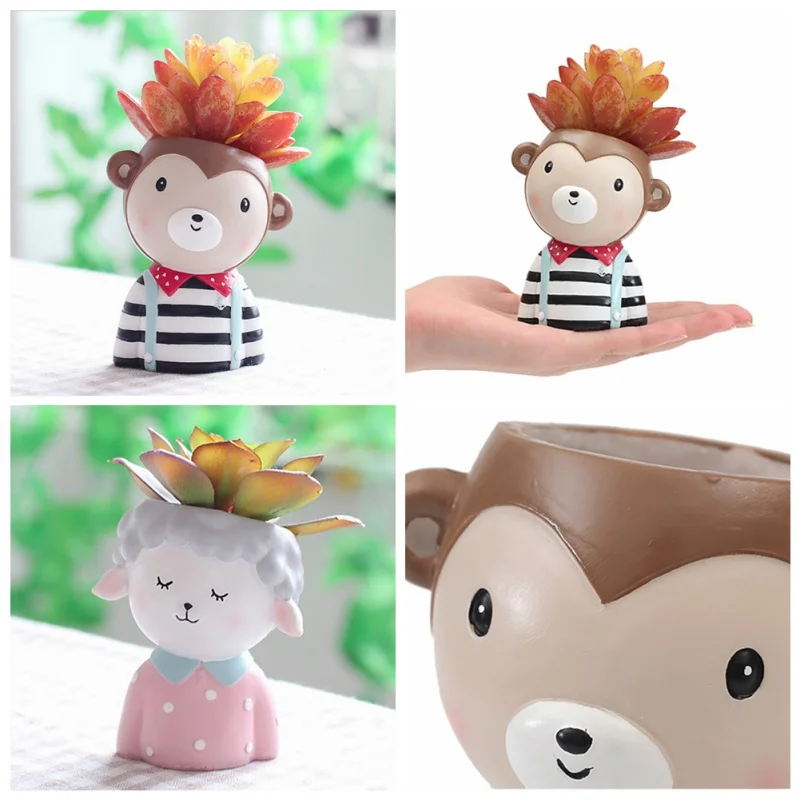 

Creative cute cartoon animal flowerpots Ranch Flowerpot - Little Monkey shape desktop ornament succulents home and garden decor