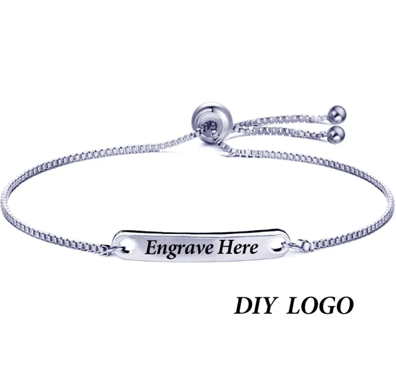 Silver With LOGO V. YA, индивидуальные браслеты из розового золота для женщин, нержавеющая сталь, выгравированное имя, серебряные браслеты, коробка, цепь для женщин, свадебный подарок - Окраска металла: Silver With LOGO