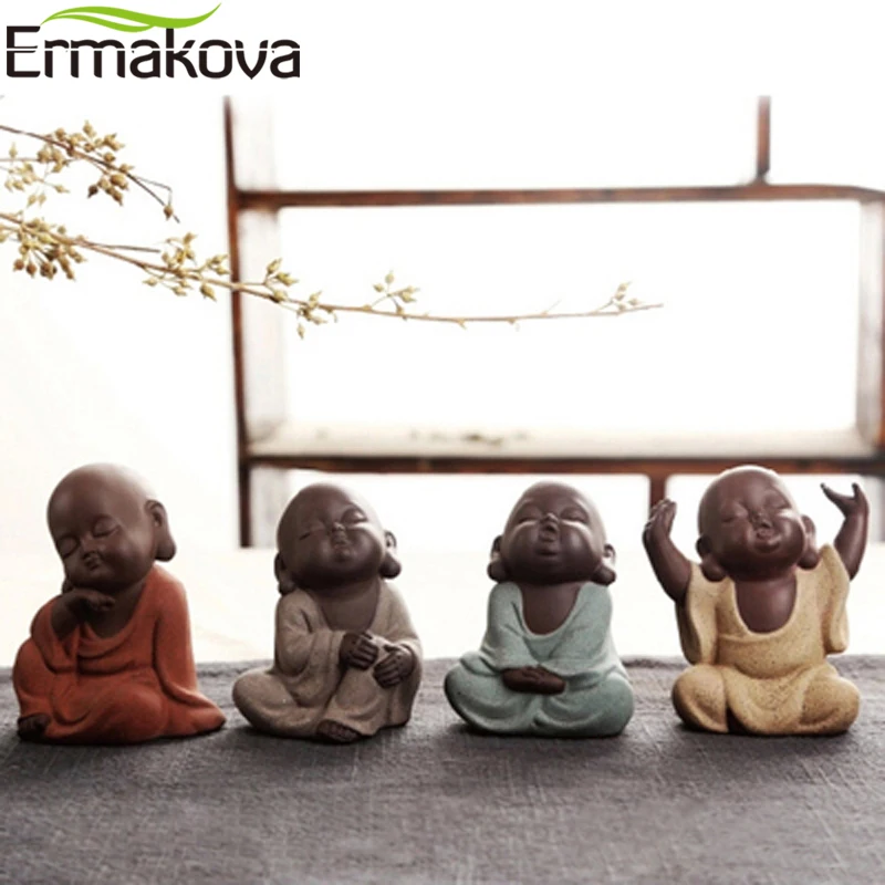ERMAKOVA 1 шт. милая маленькая фигурка монаха статуя Будды Чай Домашние животные