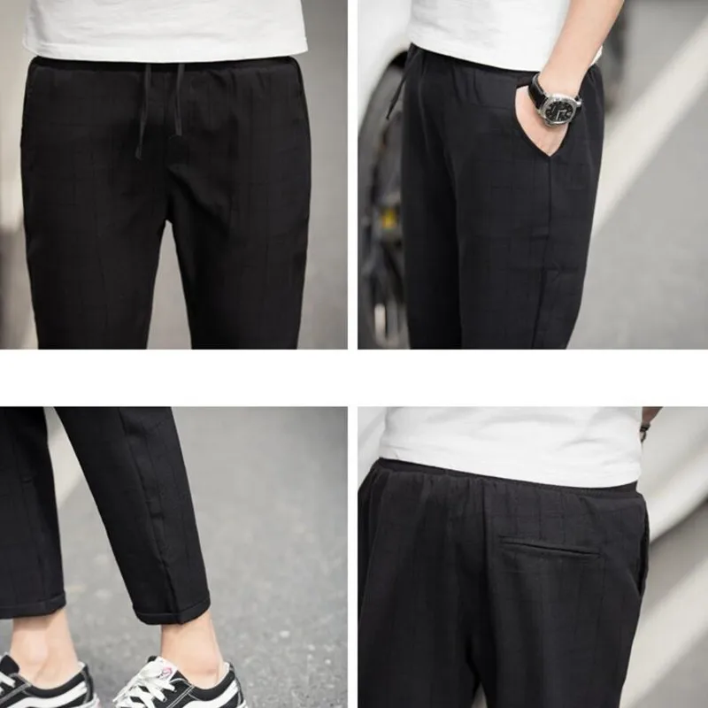 

2019 Ankle-Length Linen Plaid Pants Men Trousers Hip Hop Jogger Pants Men Sweatpants Streetwear Men Pants S-5XL