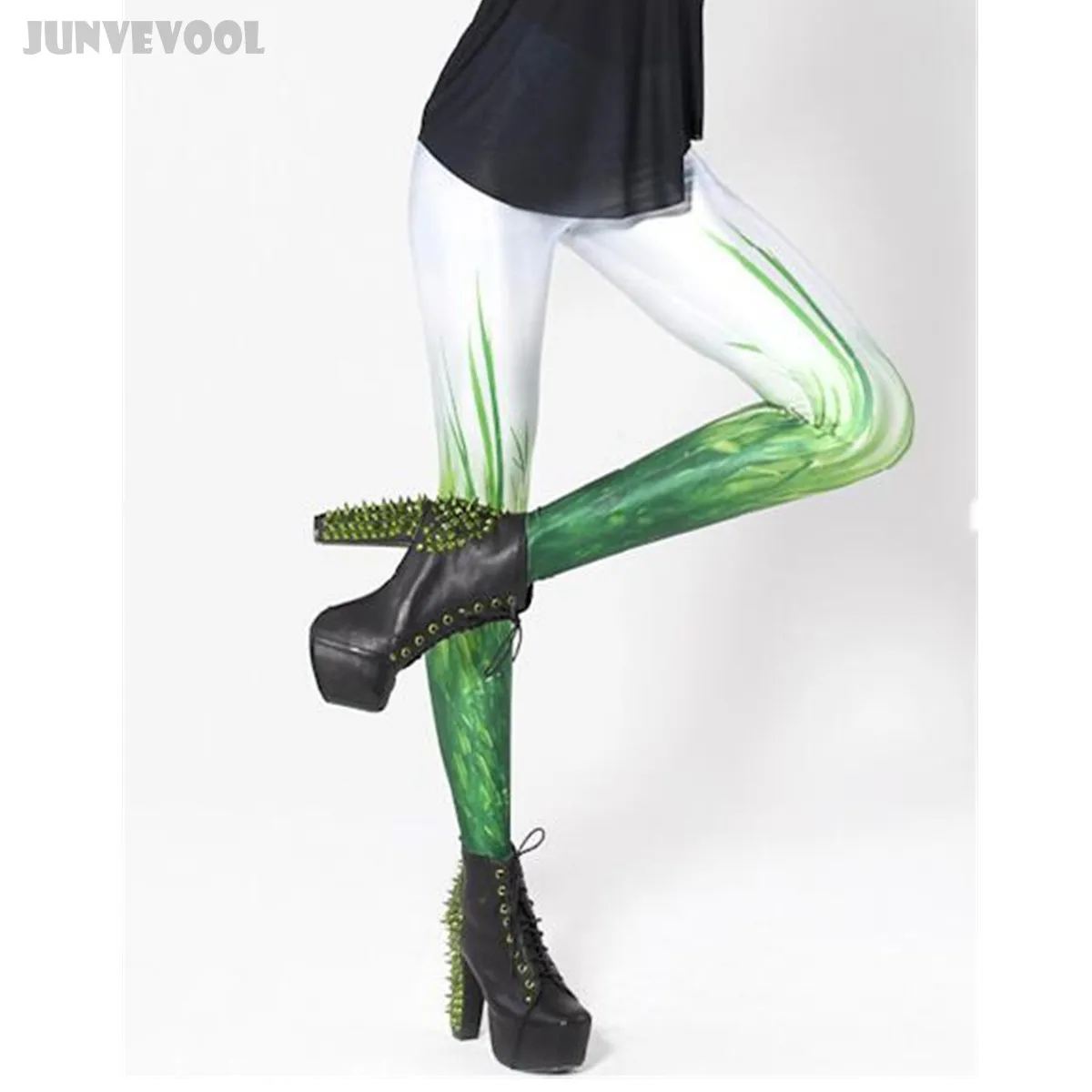 Joggings одежда мягкие леггинсы длина до колена сексуальные женские 3D обтягивающие зеленые травы растения