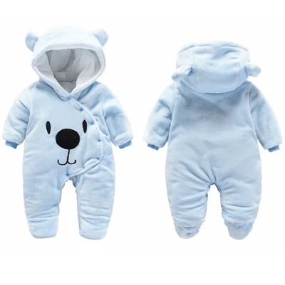 Blue Для малышей, Милые Носки с рисунком медведя из мультика фланель Одежда для новорожденных с капюшоном; хлопковый комбинезон для мальчиком и девочек с животными комбинезон Спортивный костюм для малышей Комбинезоны - Цвет: Blue