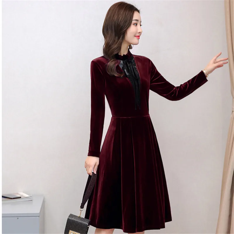 Золотые вельветовые платья 2020 весеннее женское Брендовое темпераментное платье