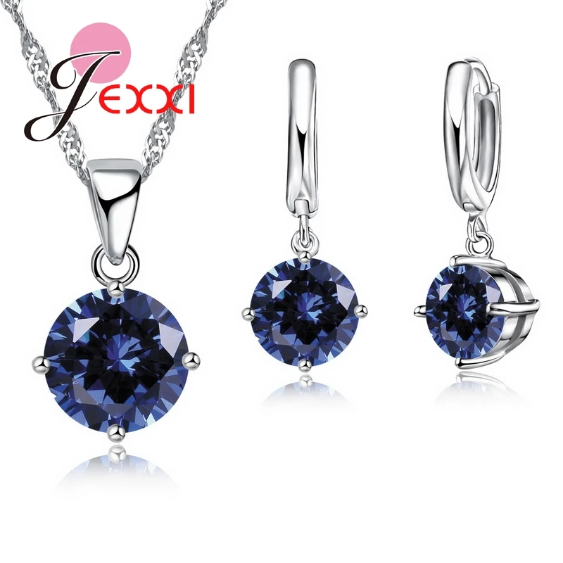 

Fashion Trendy 925 Sterling Silver AAA Clear Cubic Zirconia Necklace Earring Set for Women Girl Birthday Wedding Jewelry Sets